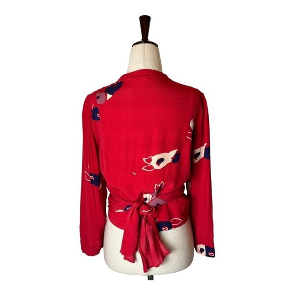 Rollas Shirt Women‎ Small Red Floral Print Delilah Wrap Blouse Boho Cottagecore - Picture 3 of 9